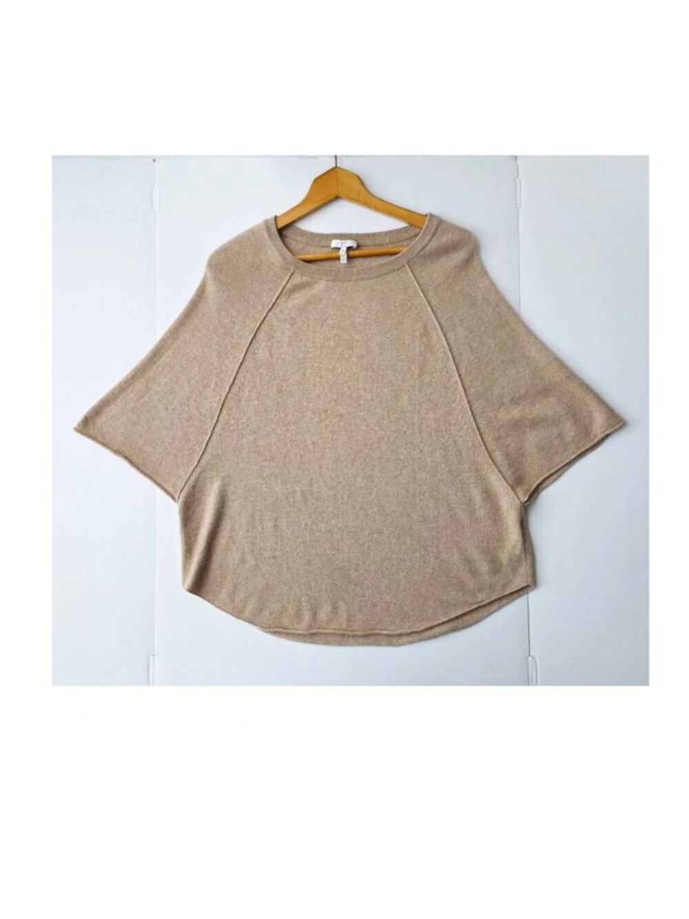 Joie Wool Cashmere Poncho Sweater XS Oversized Tan Cape Minimalist Pullover EUC
